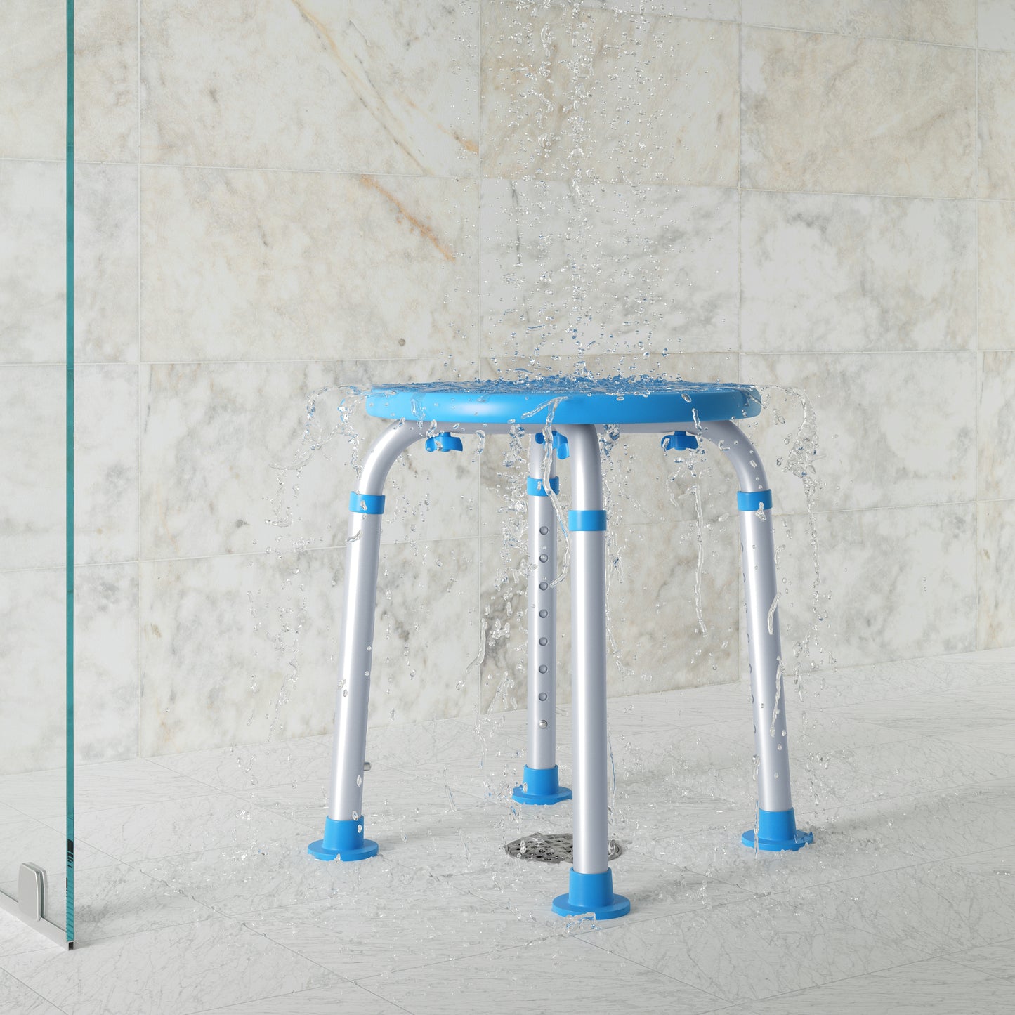 HERCULES Adjustable Bath & Shower Stool with Height-Adjust Frame, 300 lbs. Static Weight Capacity, and Tool-Free Assembly in Blue