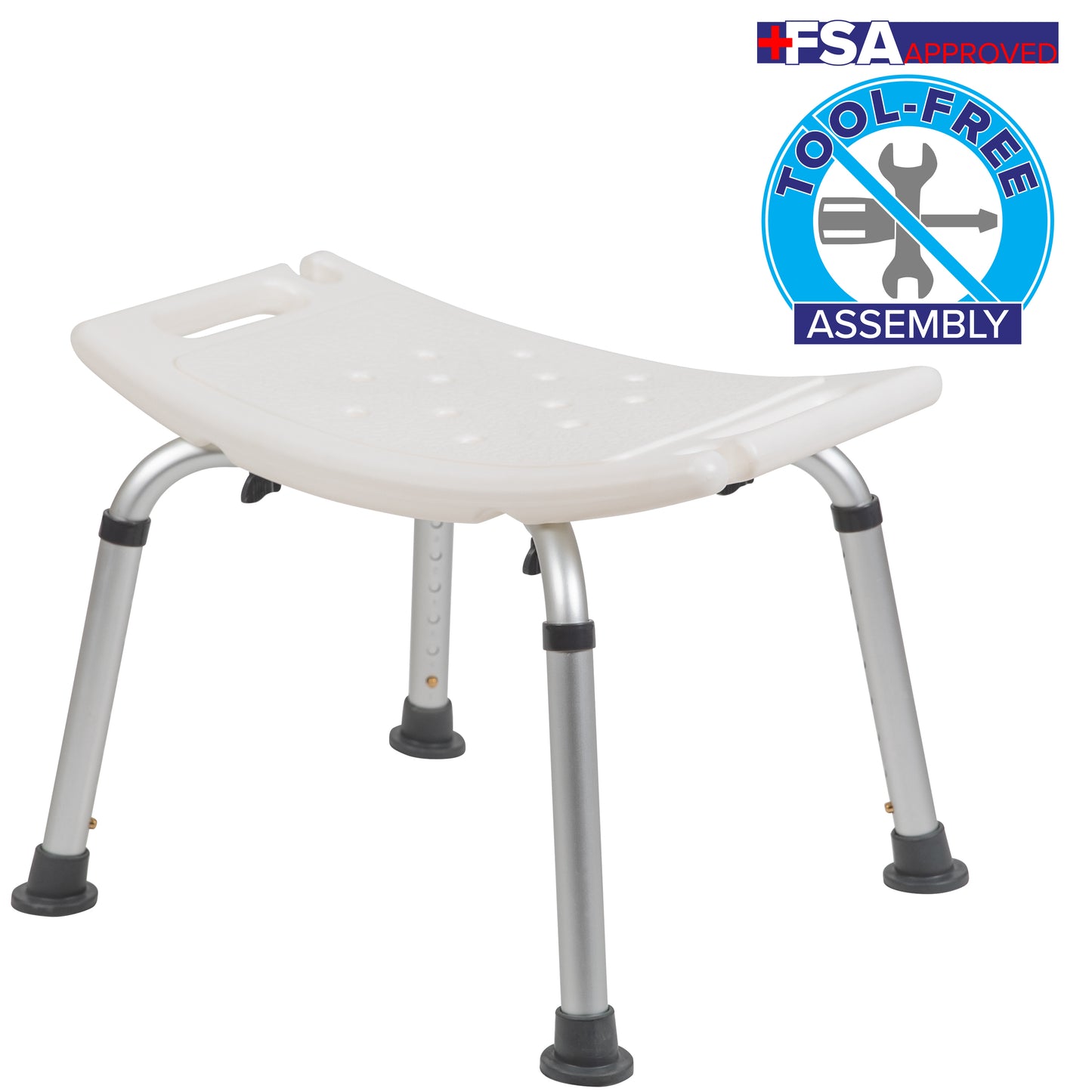 HERCULES Series Tool-Free and Quick Assembly, 300 Lb. Capacity, Adjustable White Bath & Shower Chair with Non-slip Feet