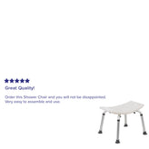 HERCULES Series Tool-Free and Quick Assembly, 300 Lb. Capacity, Adjustable White Bath & Shower Chair with Non-slip Feet