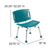 HERCULES Series Tool-Free and Quick Assembly, 300 Lb. Capacity, Adjustable Teal Bath & Shower Chair with Extra Large Back