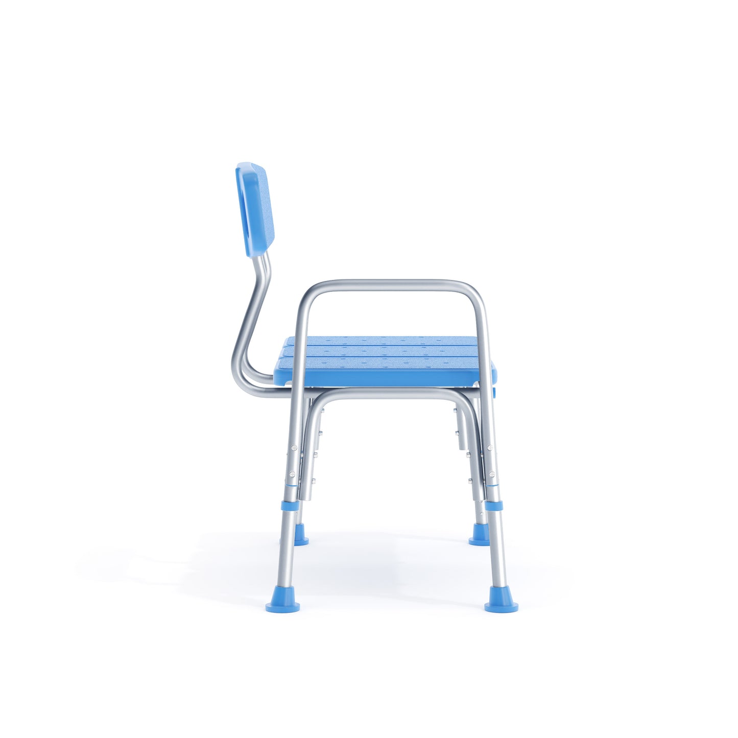HERCULES Adjustable Bath & Shower Transfer Bench with Height-Adjust Frame, Supportive Back, Side Arm, 300 lbs. Static Weight Capacity in Blue
