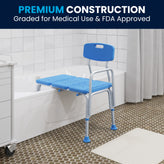 HERCULES Adjustable Bath & Shower Transfer Bench with Height-Adjust Frame, Supportive Back, Side Arm, 300 lbs. Static Weight Capacity in Blue