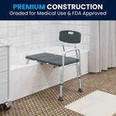 HERCULES Series 300 Lb. Capacity Adjustable Gray Bath & Shower Transfer Bench with Back and Side Arm
