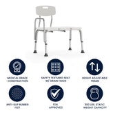 HERCULES Series 300 Lb. Capacity Adjustable White Bath & Shower Transfer Bench with Back and Side Arm