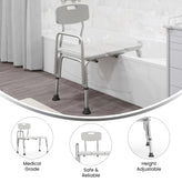HERCULES Series 300 Lb. Capacity Adjustable White Bath & Shower Transfer Bench with Back and Side Arm