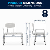 HERCULES Series 300 Lb. Capacity Adjustable White Bath & Shower Transfer Bench with Back and Side Arm