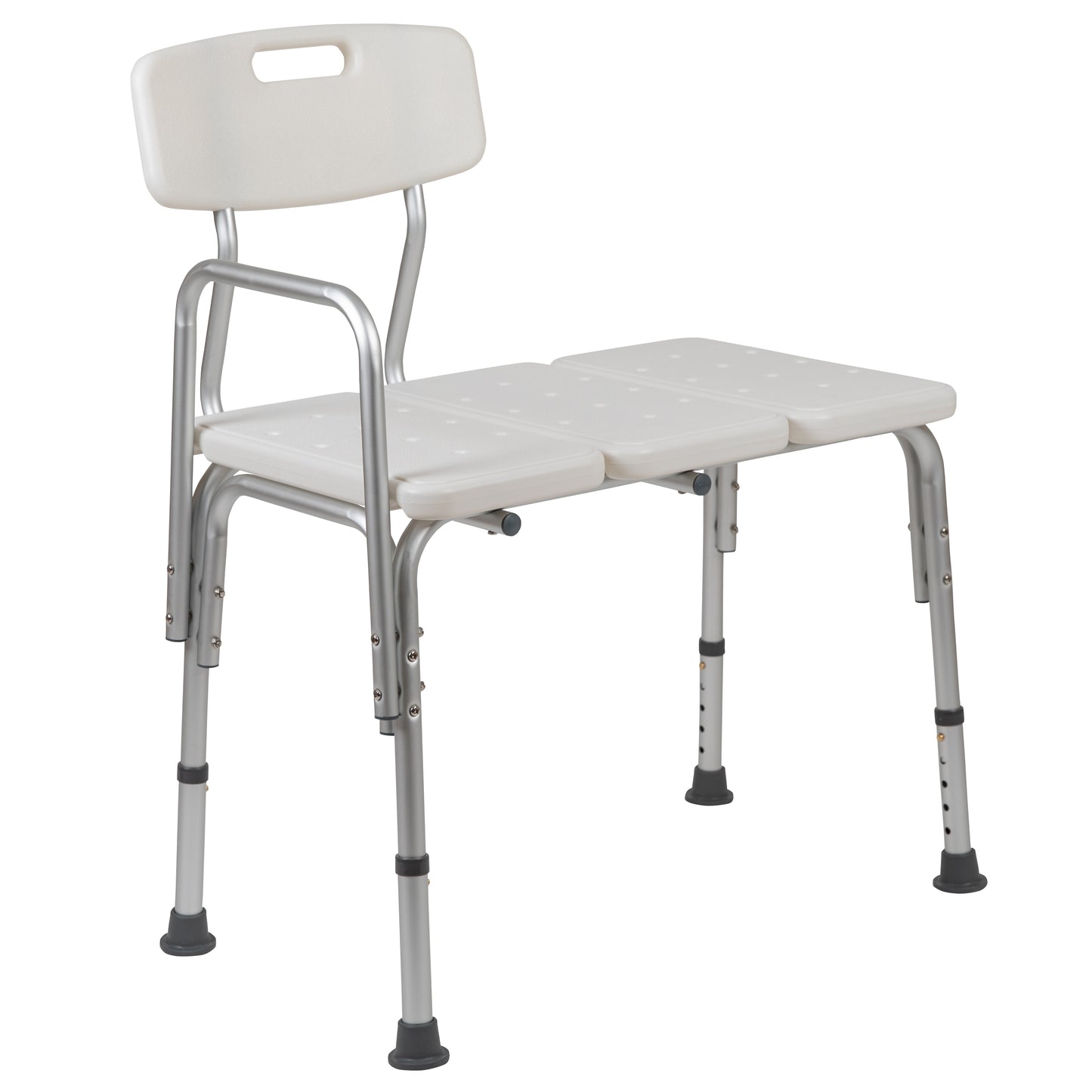 HERCULES Series 300 Lb. Capacity Adjustable White Bath & Shower Transfer Bench with Back and Side Arm