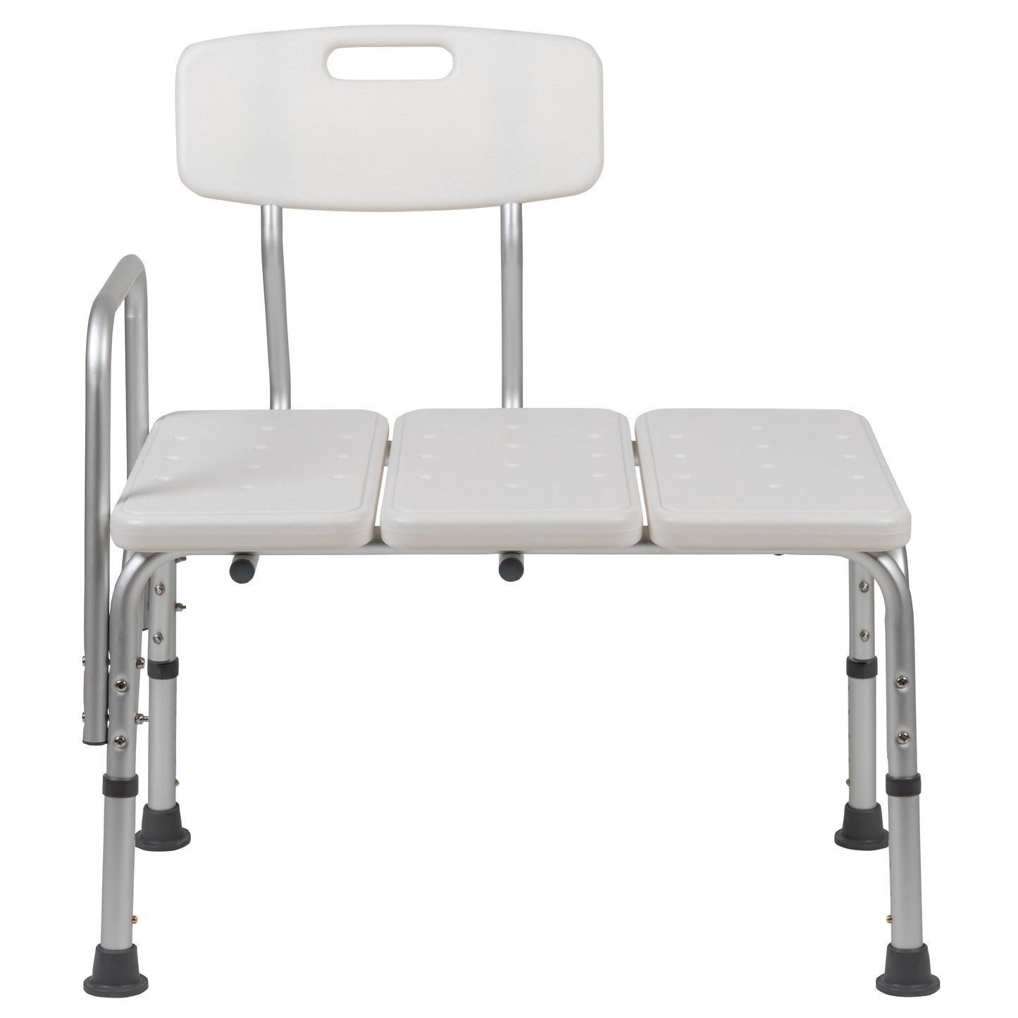 HERCULES Series 300 Lb. Capacity Adjustable White Bath & Shower Transfer Bench with Back and Side Arm