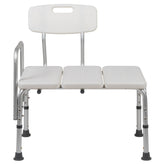 HERCULES Series 300 Lb. Capacity Adjustable White Bath & Shower Transfer Bench with Back and Side Arm