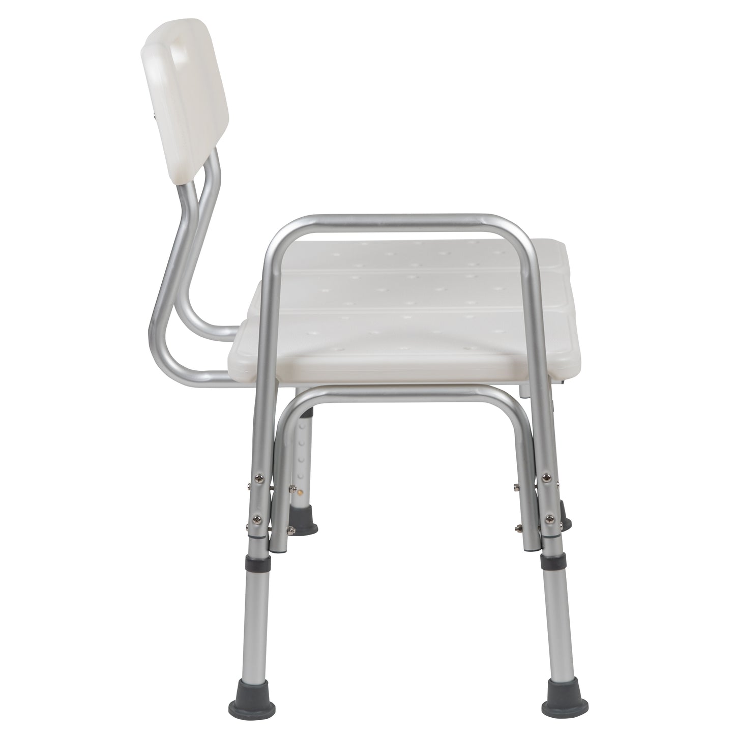 HERCULES Series 300 Lb. Capacity Adjustable White Bath & Shower Transfer Bench with Back and Side Arm