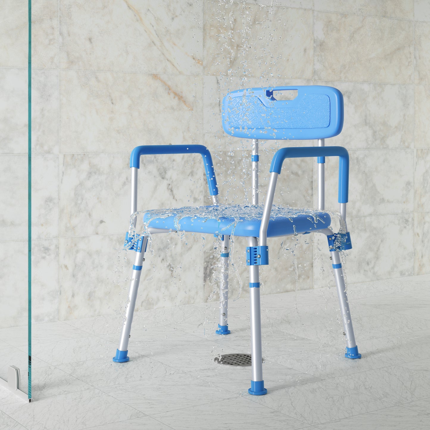 HERCULES Adjustable Bath & Shower Chair with Height-Adjust Frame, Depth-Adjust Back, and 300 lbs. Static Weight Capacity in Blue