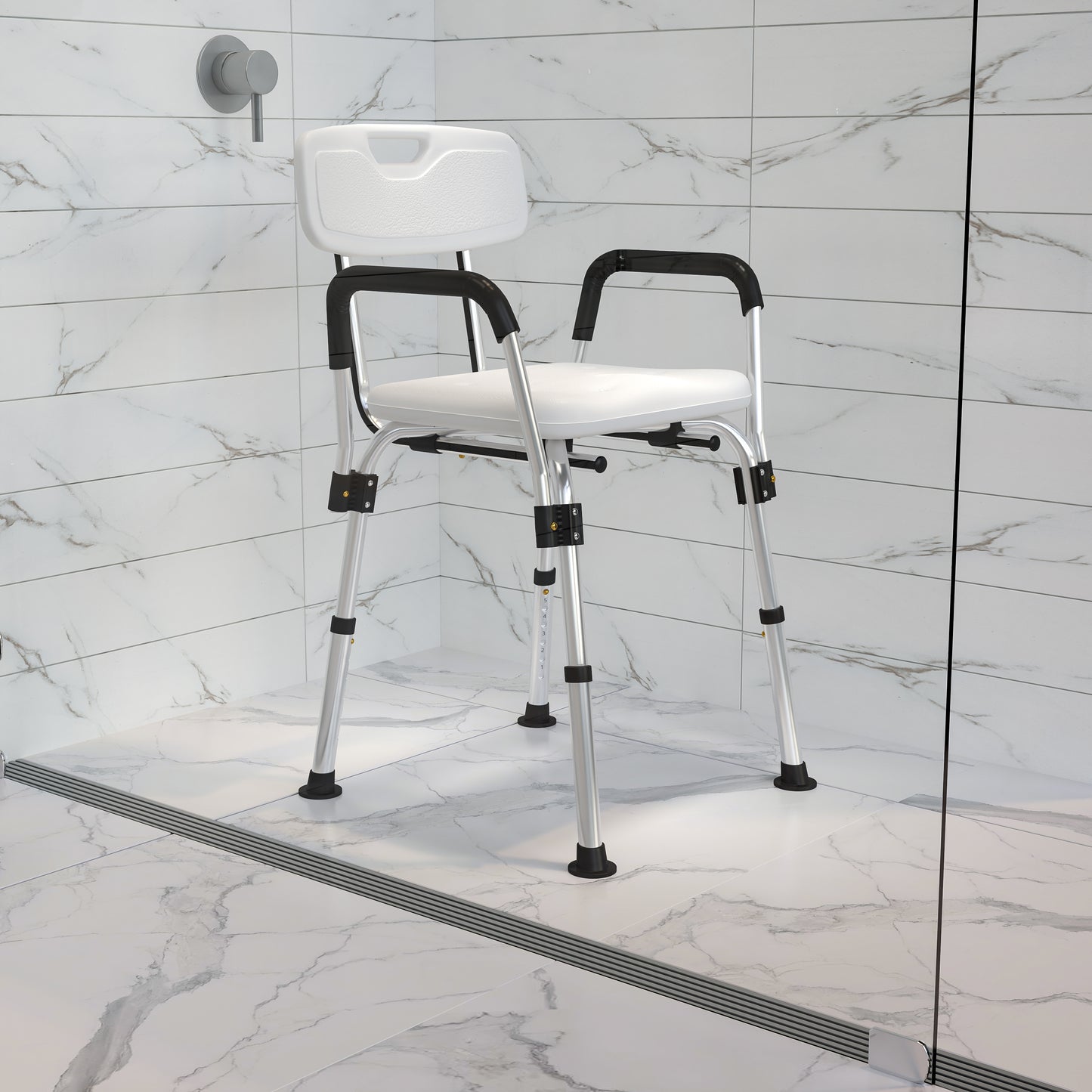 HERCULES Series 300 Lb. Capacity, Adjustable White Bath & Shower Chair with Depth Adjustable Back