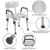 HERCULES Series 300 Lb. Capacity, Adjustable White Bath & Shower Chair with Depth Adjustable Back