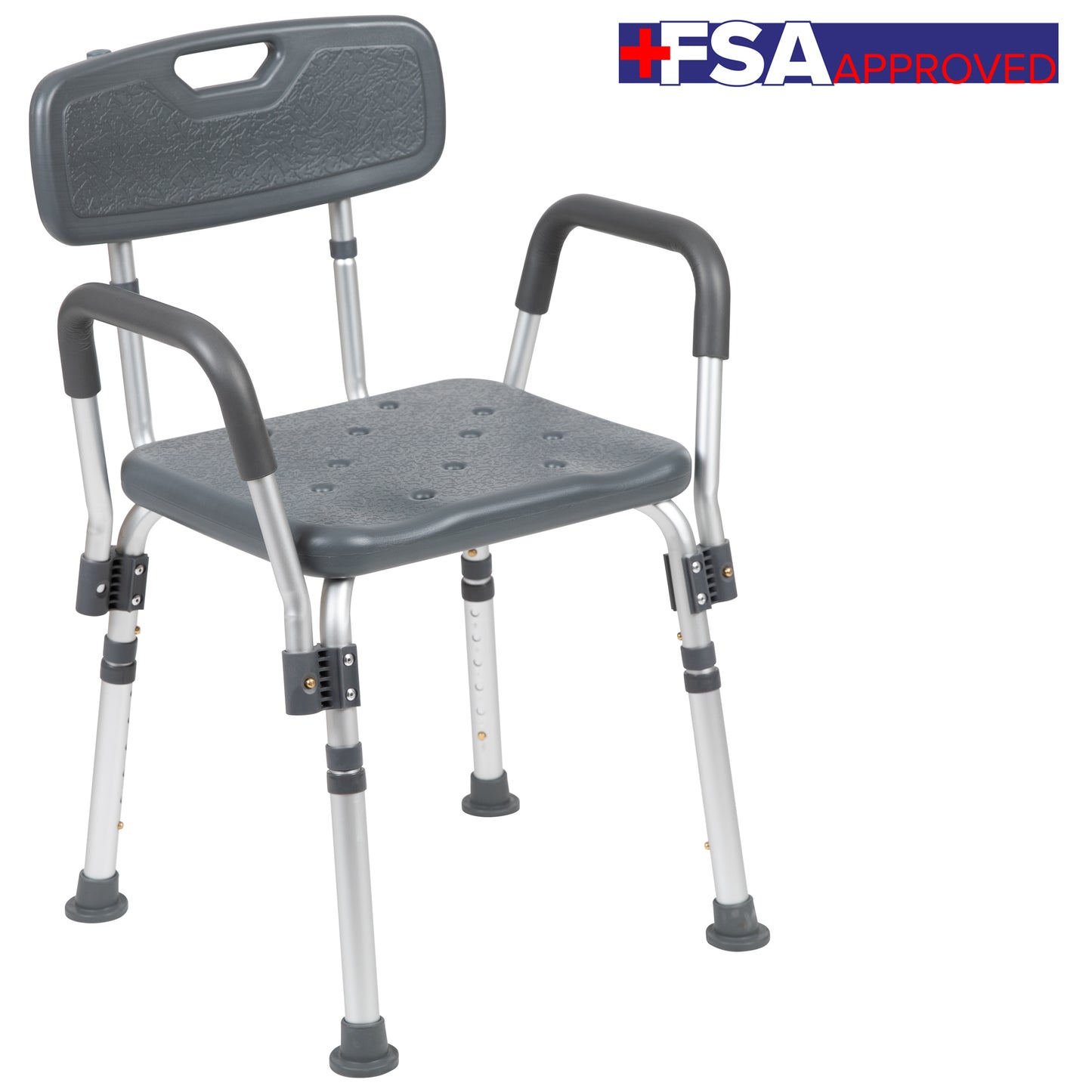 HERCULES Series 300 Lb. Capacity Adjustable Gray Bath & Shower Chair with Quick Release Back & Arms