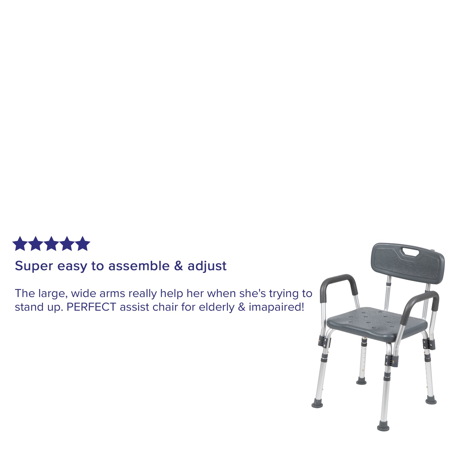 HERCULES Series 300 Lb. Capacity Adjustable Gray Bath & Shower Chair with Quick Release Back & Arms