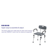 HERCULES Series 300 Lb. Capacity Adjustable Gray Bath & Shower Chair with Quick Release Back & Arms