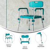 HERCULES Series 300 Lb. Capacity Adjustable Teal Bath & Shower Chair with Quick Release Back & Arms