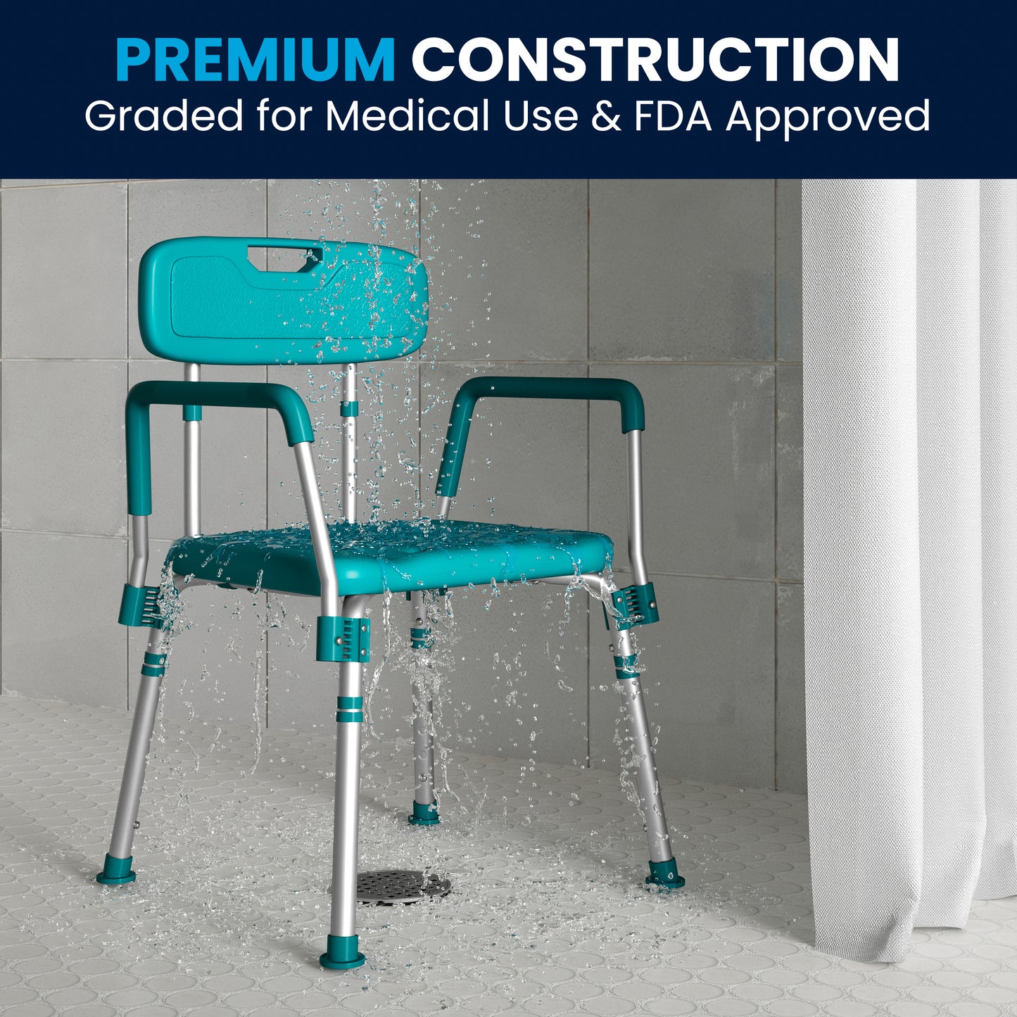 HERCULES Series 300 Lb. Capacity Adjustable Teal Bath & Shower Chair with Quick Release Back & Arms