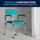 HERCULES Series 300 Lb. Capacity Adjustable Teal Bath & Shower Chair with Quick Release Back & Arms