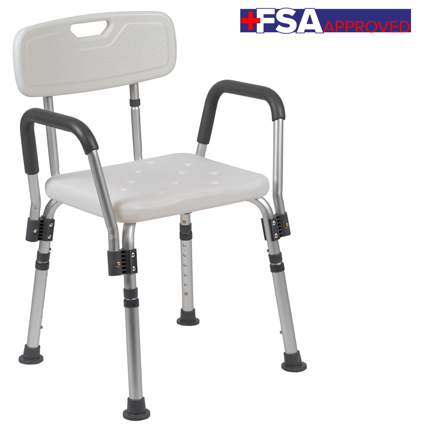 HERCULES Series 300 Lb. Capacity Adjustable White Bath & Shower Chair with Quick Release Back & Arms