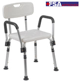 HERCULES Series 300 Lb. Capacity Adjustable White Bath & Shower Chair with Quick Release Back & Arms