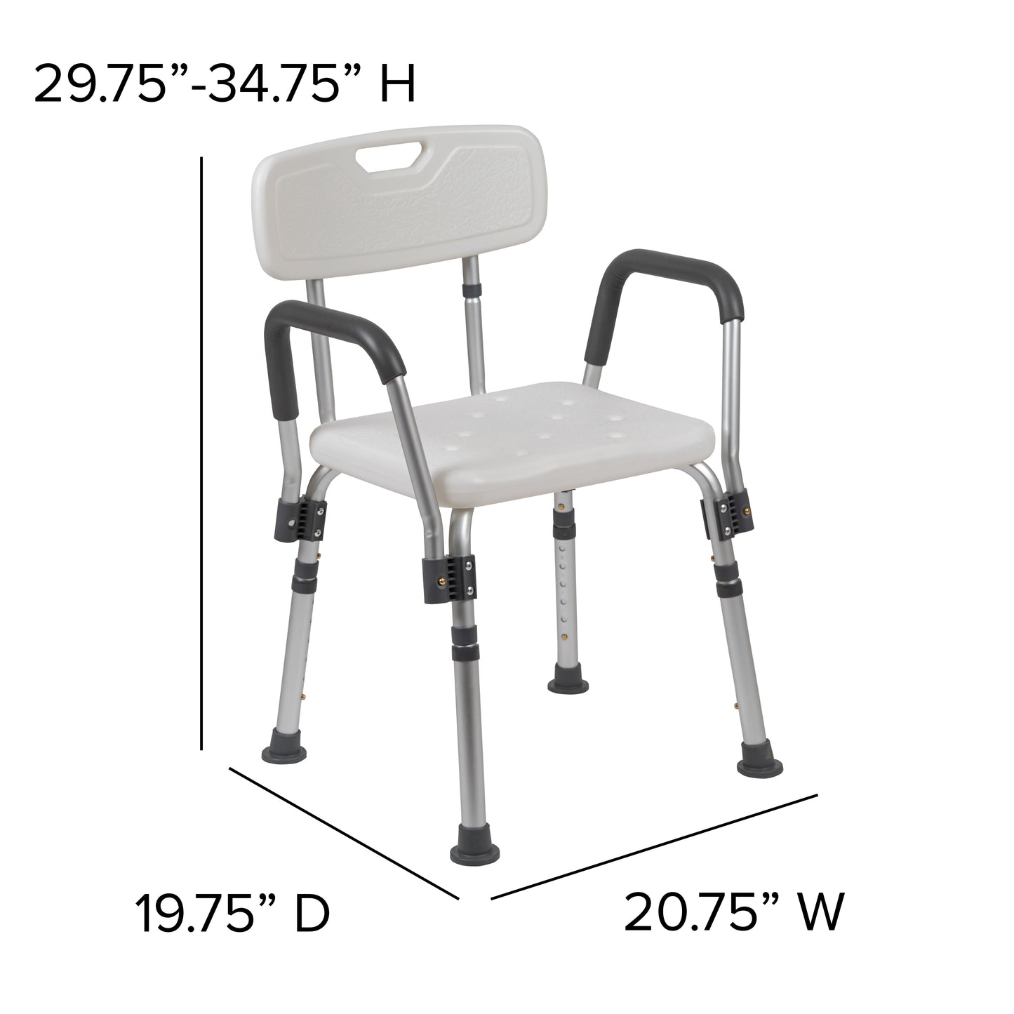 HERCULES Series 300 Lb. Capacity Adjustable White Bath & Shower Chair with Quick Release Back & Arms