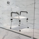 HERCULES Series 300 Lb. Capacity Adjustable White Bath & Shower Chair with Quick Release Back & Arms