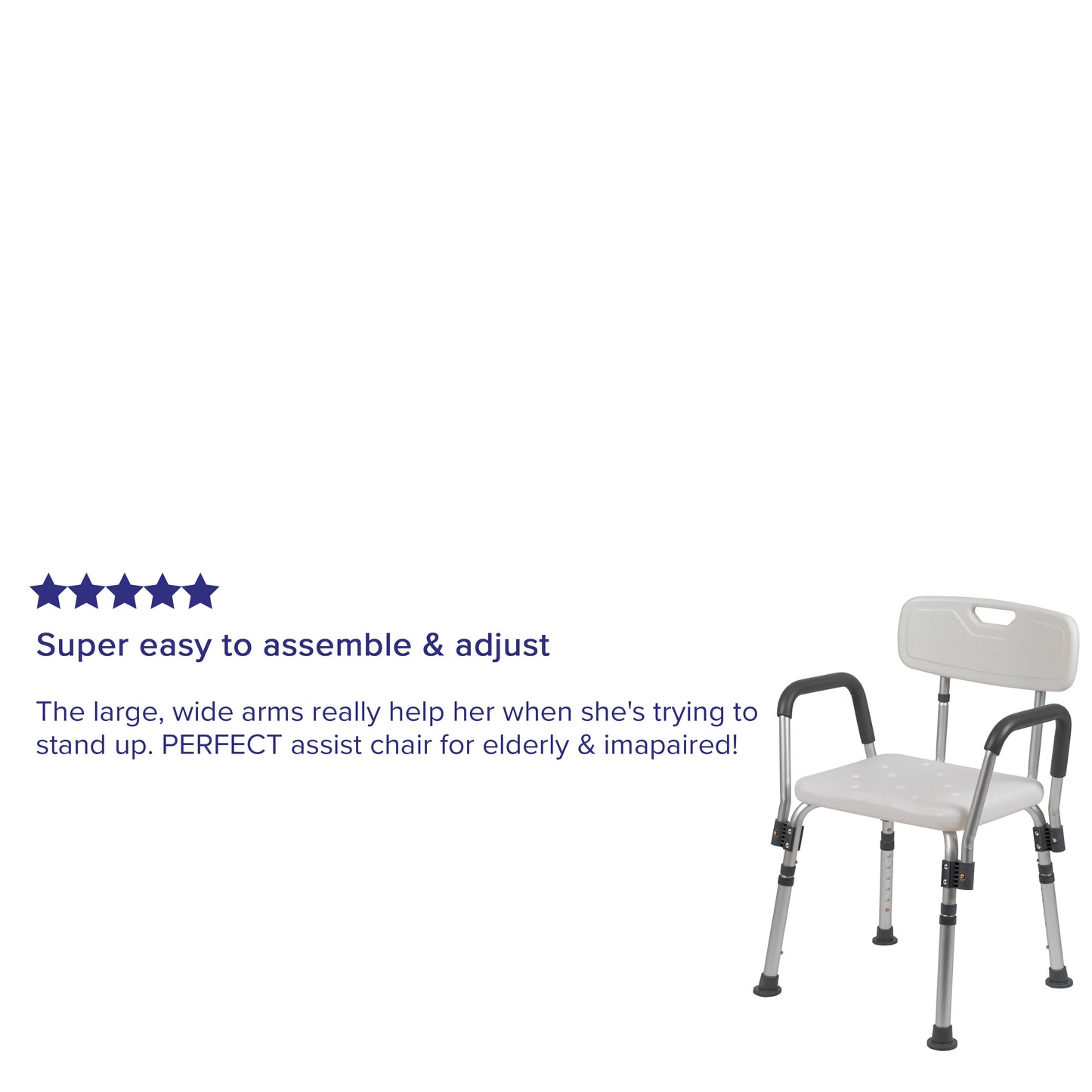 HERCULES Series 300 Lb. Capacity Adjustable White Bath & Shower Chair with Quick Release Back & Arms