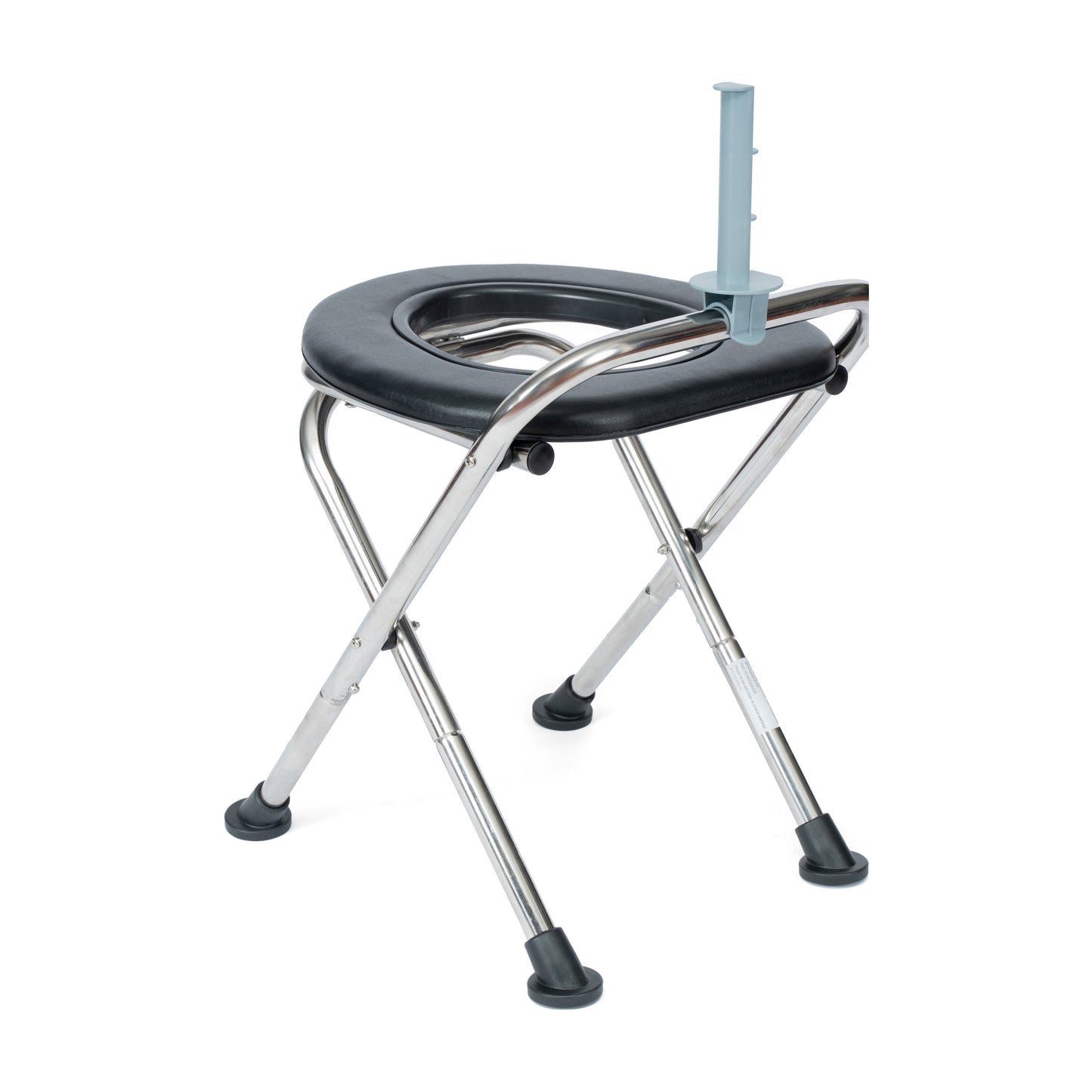 HERCULES Folding Travel Toilet with Toilet Tissue Holder, Cushioned Vinyl Seat, and Stainless Steel Frame with Non-Slip Rubber Feet in Black
