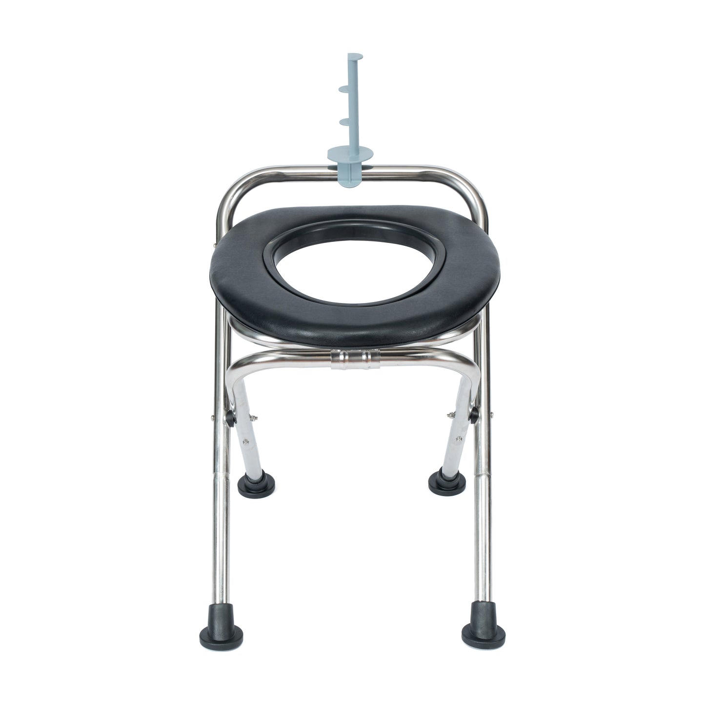 HERCULES Folding Travel Toilet with Toilet Tissue Holder, Cushioned Vinyl Seat, and Stainless Steel Frame with Non-Slip Rubber Feet in Black