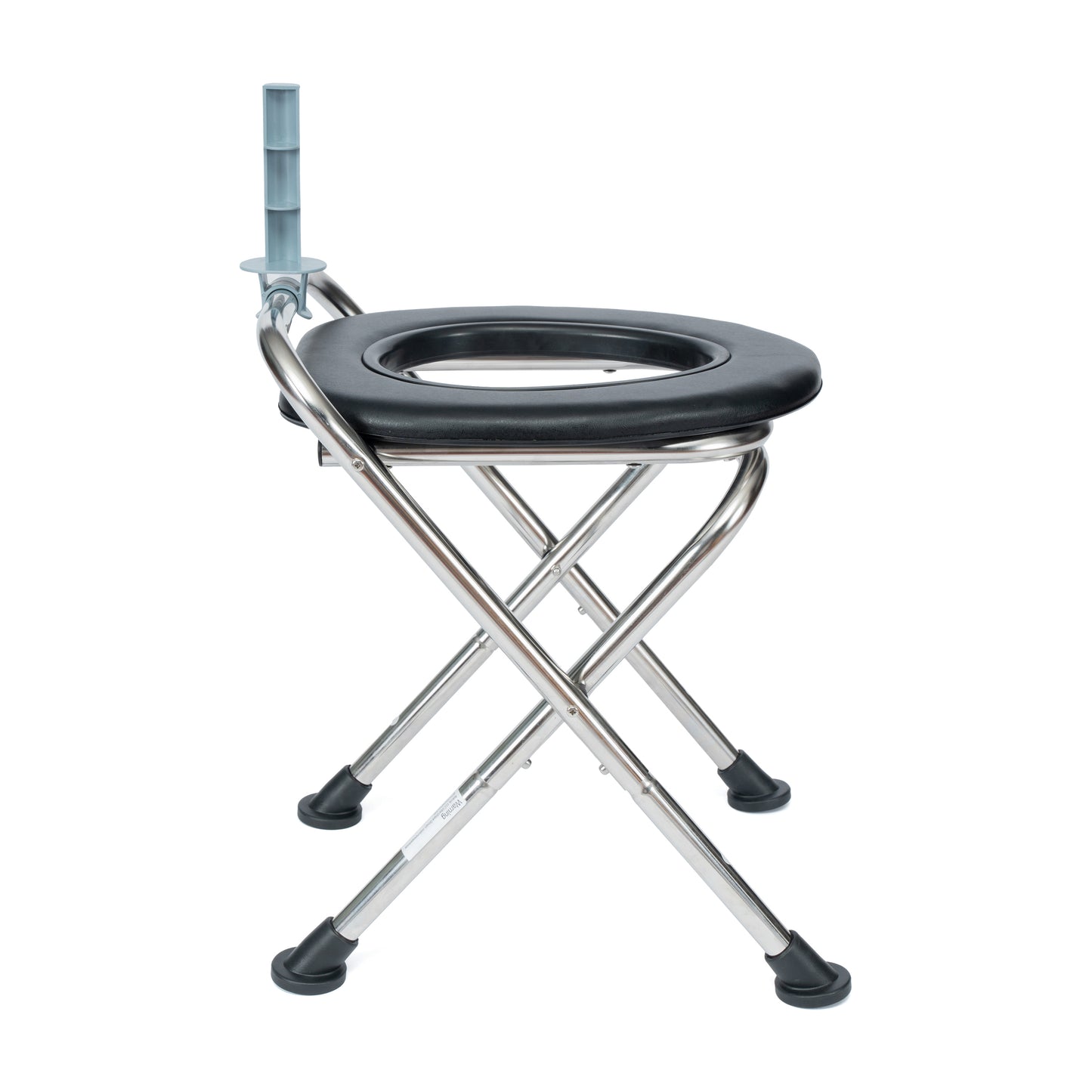 HERCULES Folding Travel Toilet with Toilet Tissue Holder, Cushioned Vinyl Seat, and Stainless Steel Frame with Non-Slip Rubber Feet in Black