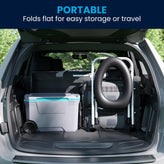 HERCULES Folding Travel Toilet with Toilet Tissue Holder, Cushioned Vinyl Seat, and Stainless Steel Frame with Non-Slip Rubber Feet in Black