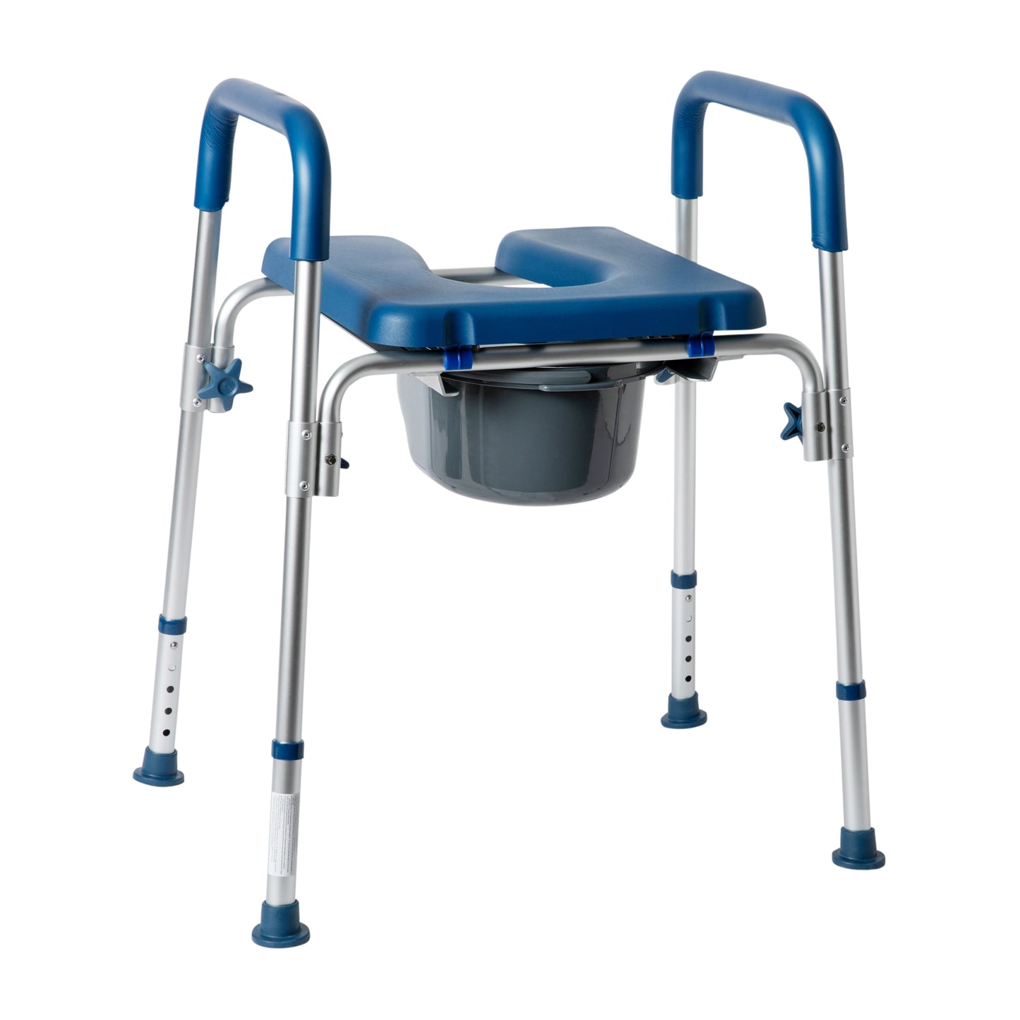 Hercules Blue Shower Commode Chair with Safety Rail, Height Adjustable Frame, Padded Seat & Armrests, Commode Pail with Lid, Fits Most Toilets