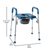 Hercules Blue Shower Commode Chair with Safety Rail, Height Adjustable Frame, Padded Seat & Armrests, Commode Pail with Lid, Fits Most Toilets