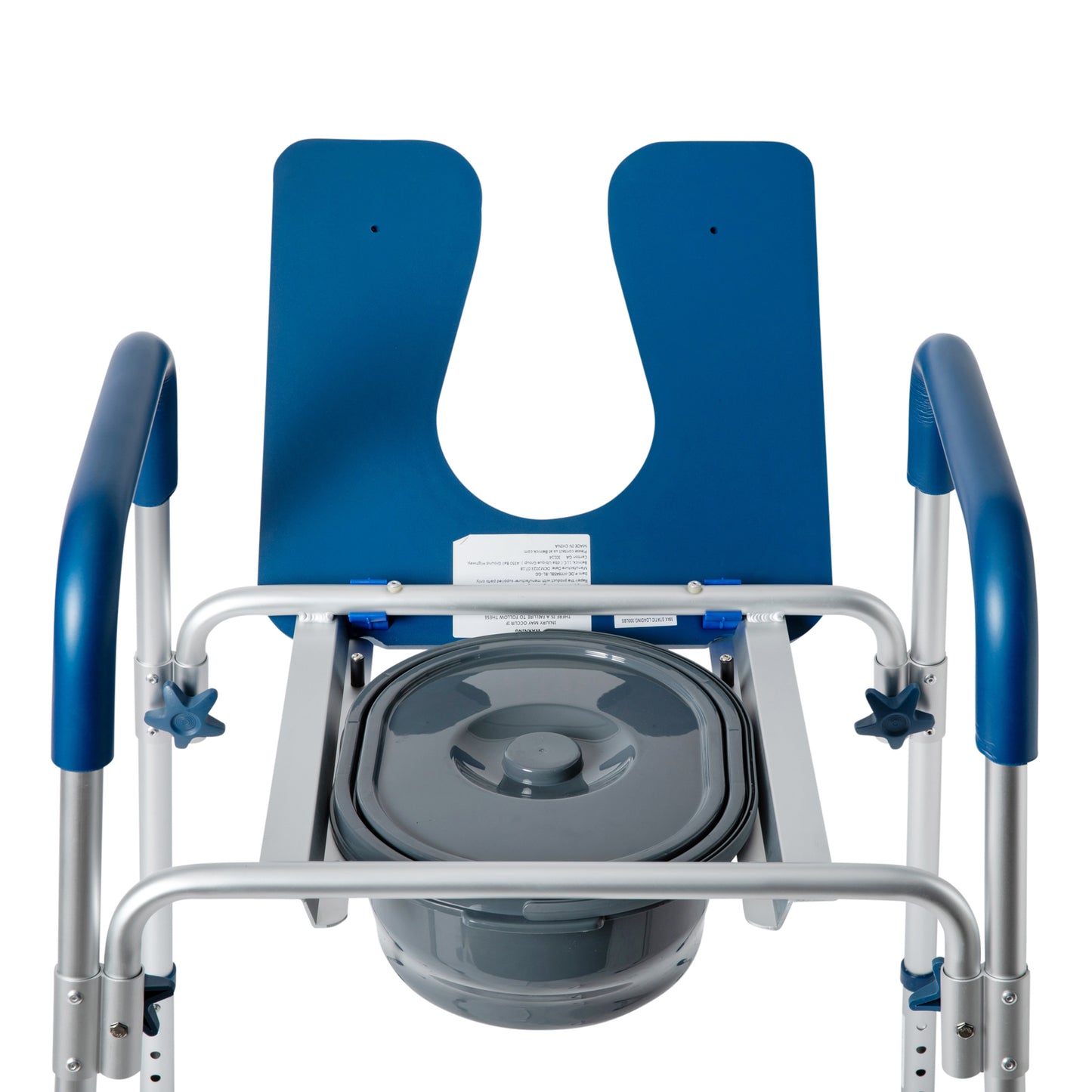 Hercules Blue Shower Commode Chair with Safety Rail, Height Adjustable Frame, Padded Seat & Armrests, Commode Pail with Lid, Fits Most Toilets