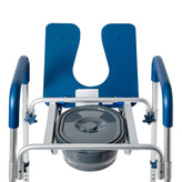 Hercules Blue Shower Commode Chair with Safety Rail, Height Adjustable Frame, Padded Seat & Armrests, Commode Pail with Lid, Fits Most Toilets
