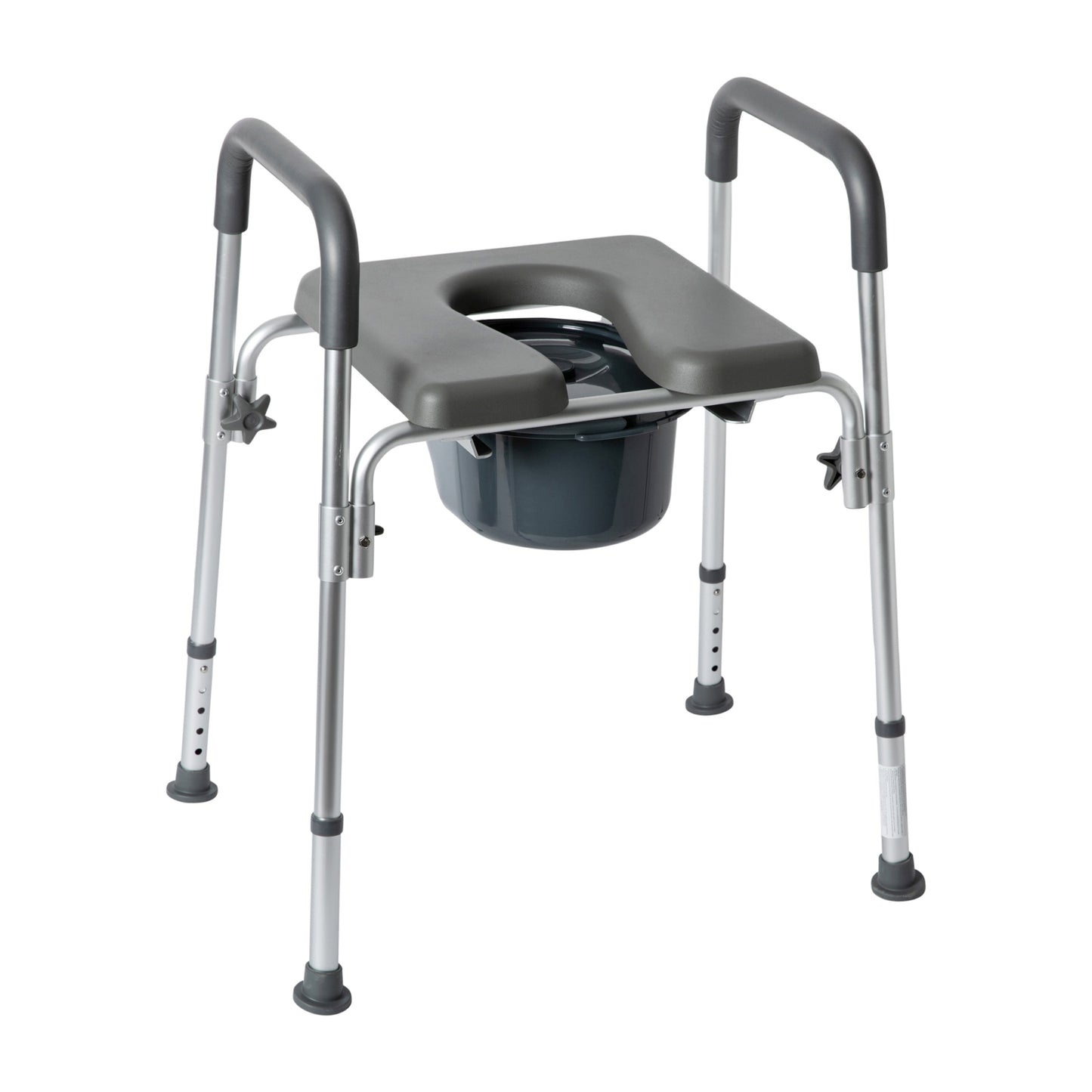 Hercules Gray Shower Commode Chair with Safety Rail, Height Adjustable Frame, Padded Seat & Armrests, Commode Pail with Lid, Fits Most Toilets