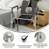 Hercules Gray Shower Commode Chair with Safety Rail, Height Adjustable Frame, Padded Seat & Armrests, Commode Pail with Lid, Fits Most Toilets