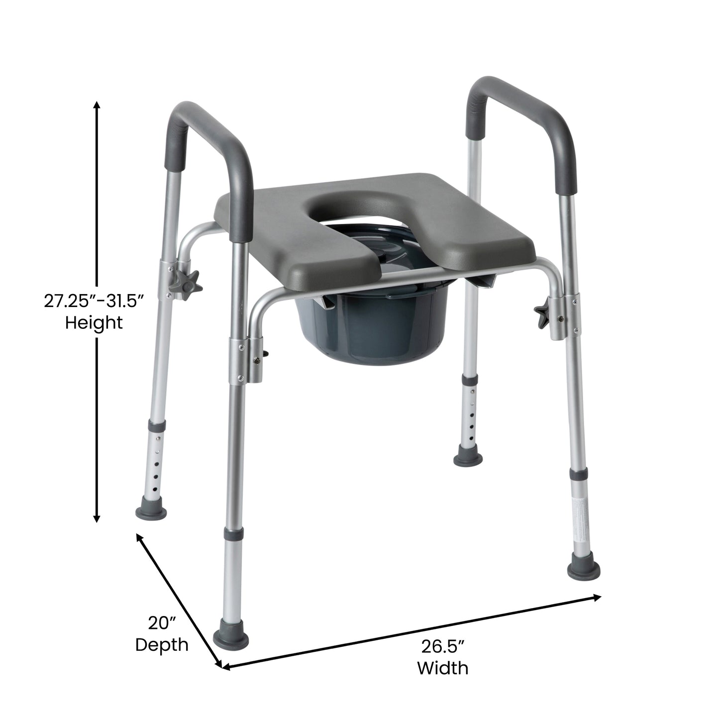 Hercules Gray Shower Commode Chair with Safety Rail, Height Adjustable Frame, Padded Seat & Armrests, Commode Pail with Lid, Fits Most Toilets