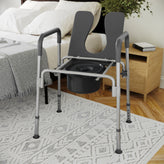 Hercules Gray Shower Commode Chair with Safety Rail, Height Adjustable Frame, Padded Seat & Armrests, Commode Pail with Lid, Fits Most Toilets