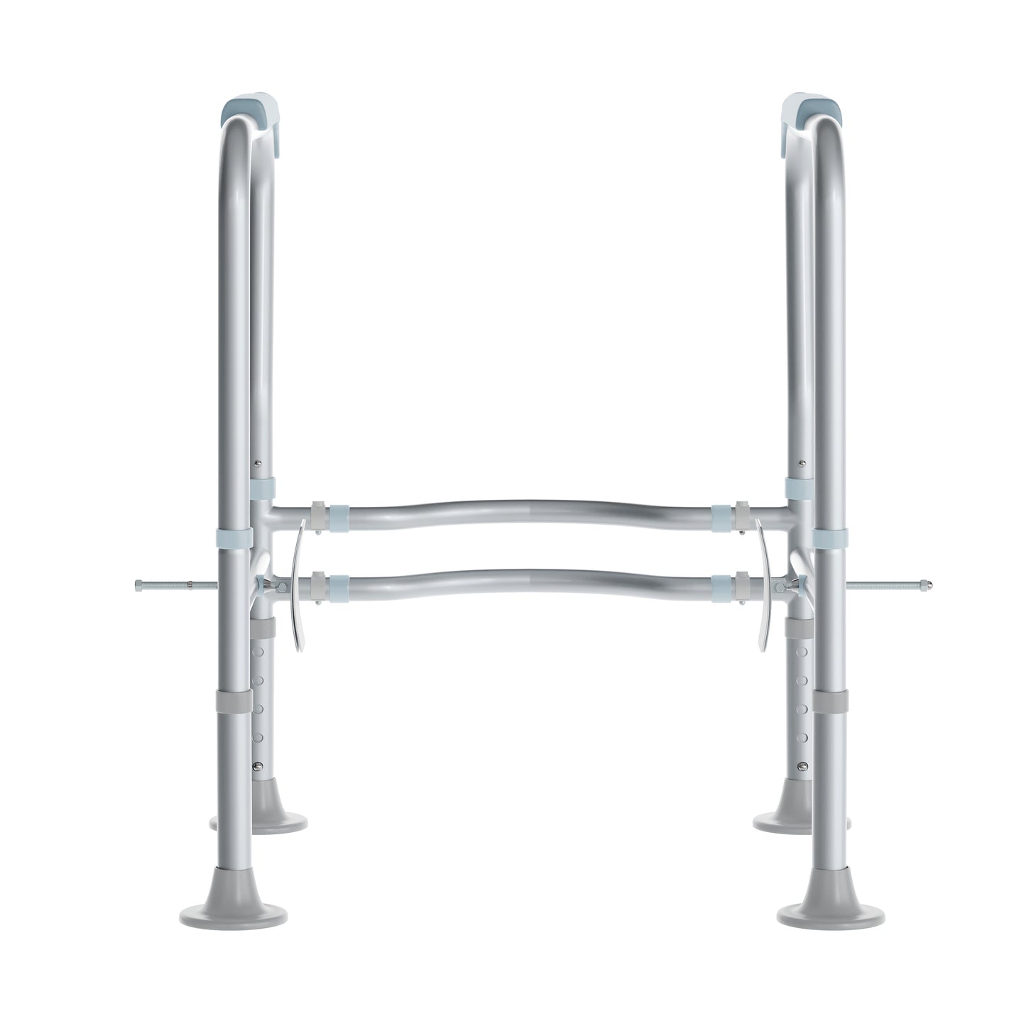 HERCULES Adjustable Toilet Safety Rail with Silver Steel Frame, Gray Padded Handles and Suction Cup Feet for Stability