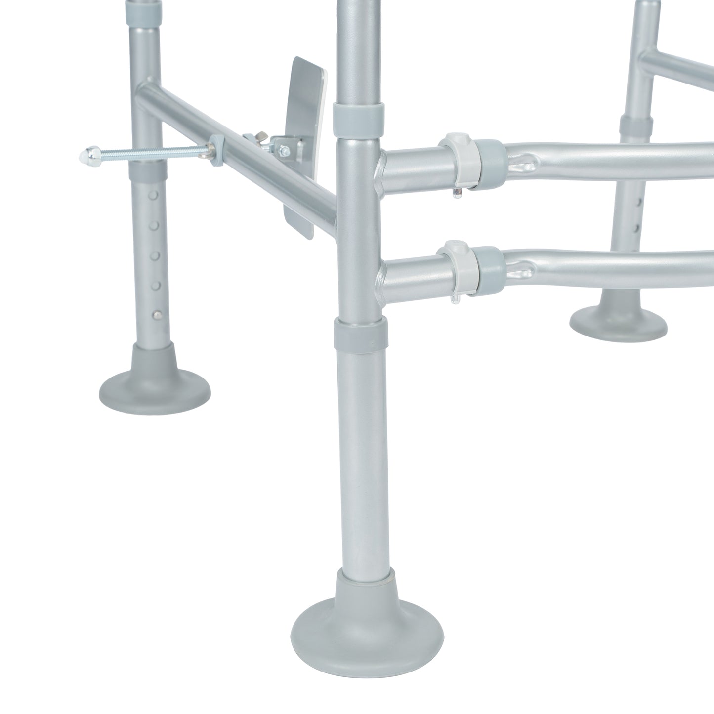 HERCULES Adjustable Toilet Safety Rail with Silver Steel Frame, Gray Padded Handles and Suction Cup Feet for Stability