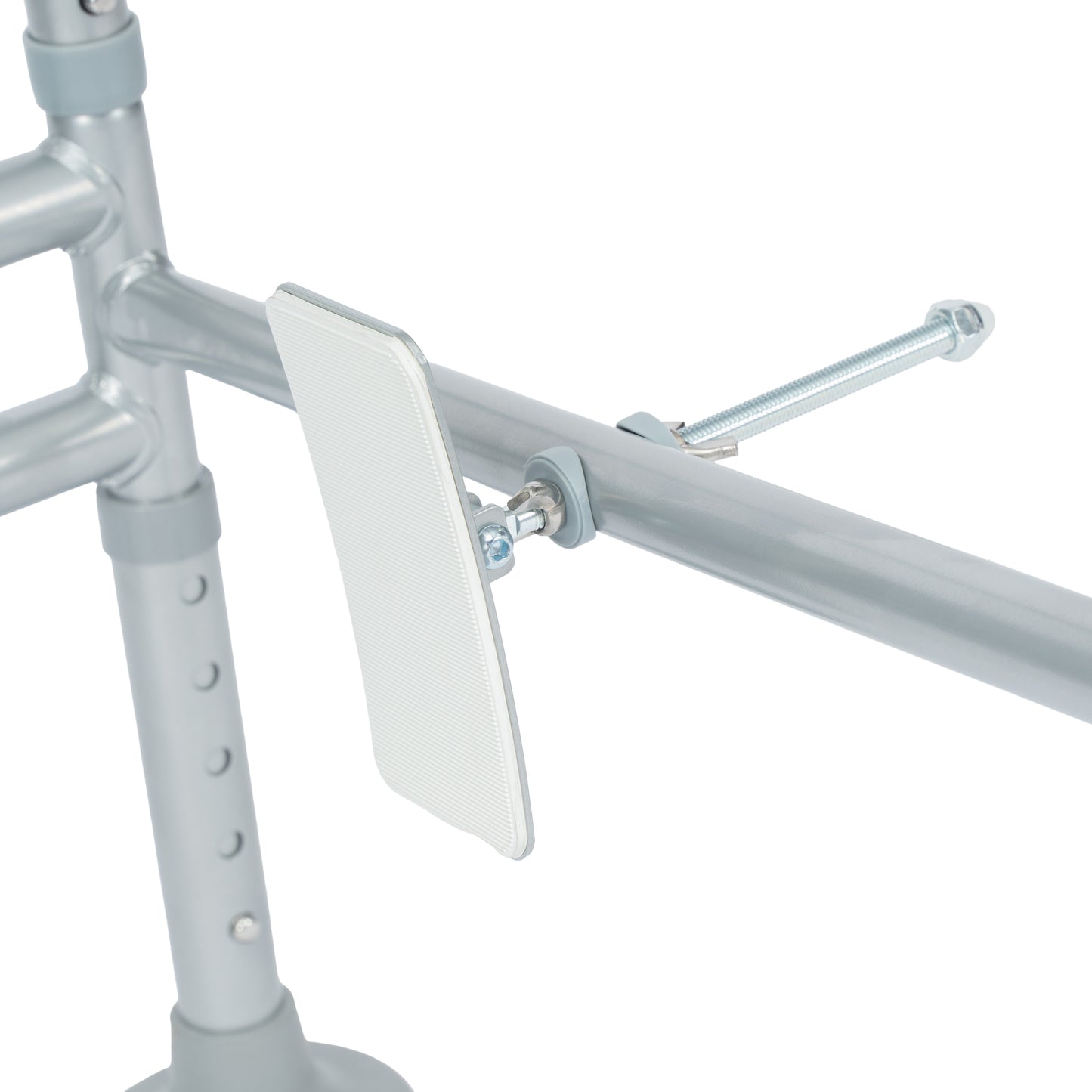 HERCULES Adjustable Toilet Safety Rail with Silver Steel Frame, Gray Padded Handles and Suction Cup Feet for Stability