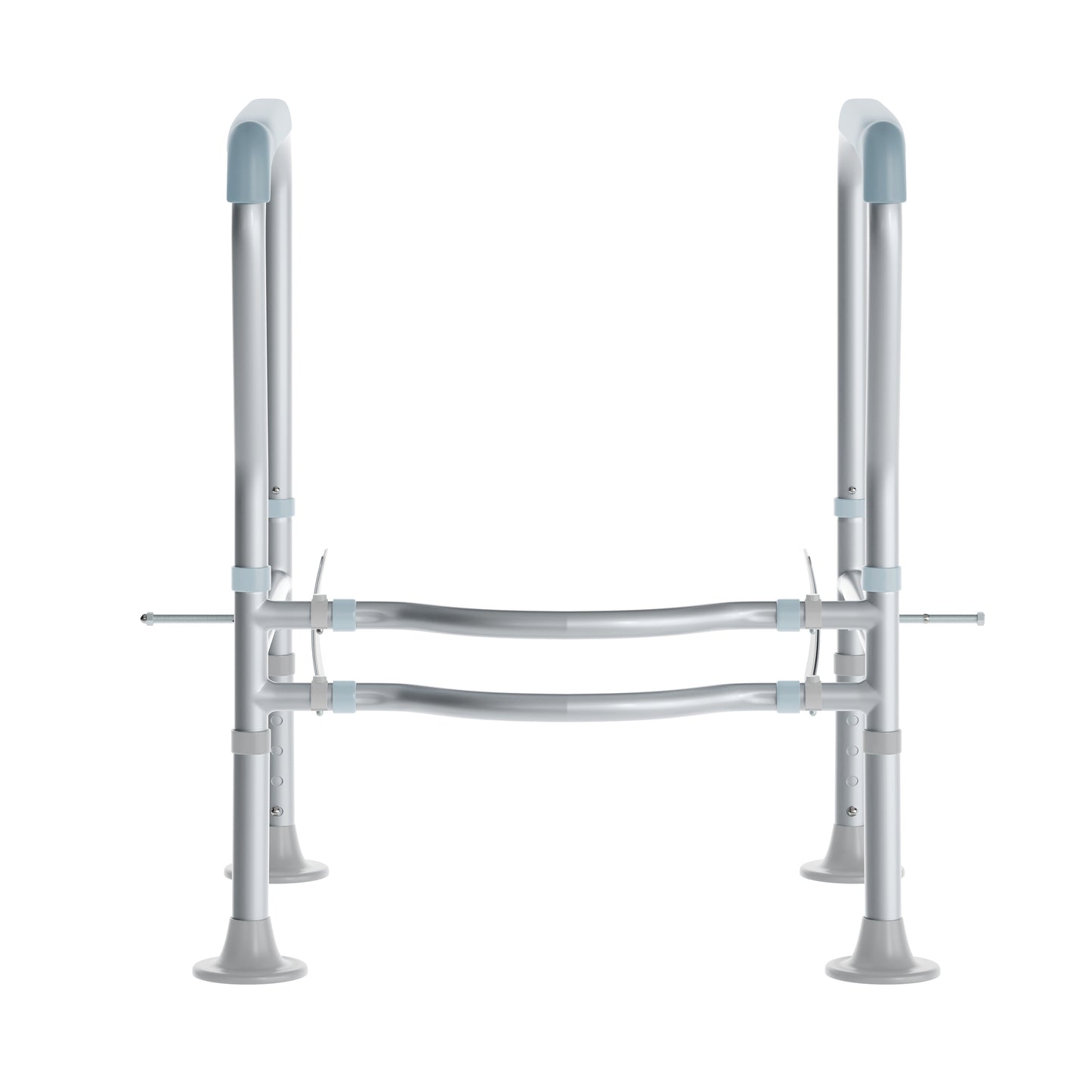 HERCULES Adjustable Toilet Safety Rail with Silver Steel Frame, Gray Padded Handles and Suction Cup Feet for Stability