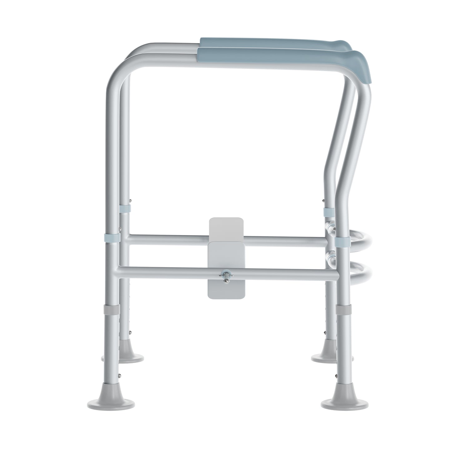 HERCULES Adjustable Toilet Safety Rail with Silver Steel Frame, Gray Padded Handles and Suction Cup Feet for Stability