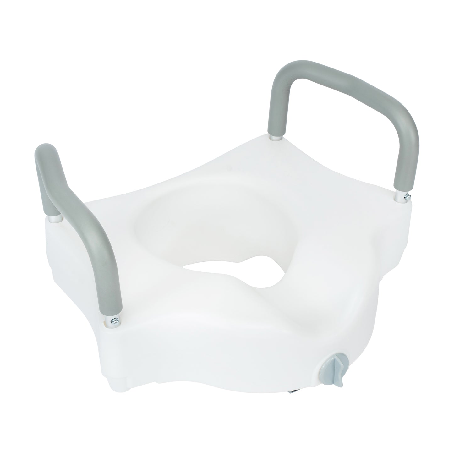 HERCULES White Elevated Toilet Seat with Height Adjustable Padded Arms and Locking Safety Mechanism