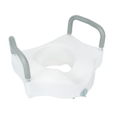 HERCULES White Elevated Toilet Seat with Height Adjustable Padded Arms and Locking Safety Mechanism