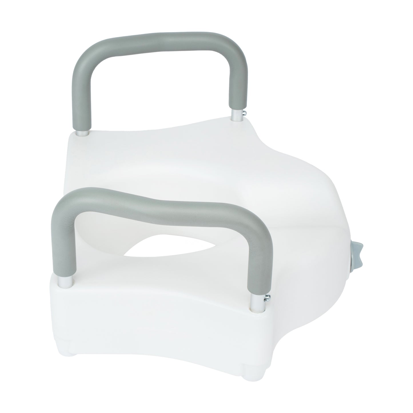 HERCULES White Elevated Toilet Seat with Height Adjustable Padded Arms and Locking Safety Mechanism
