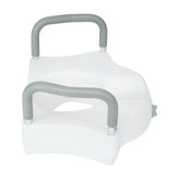 HERCULES White Elevated Toilet Seat with Height Adjustable Padded Arms and Locking Safety Mechanism