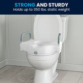 HERCULES White Elevated Toilet Seat with Height Adjustable Padded Arms and Locking Safety Mechanism